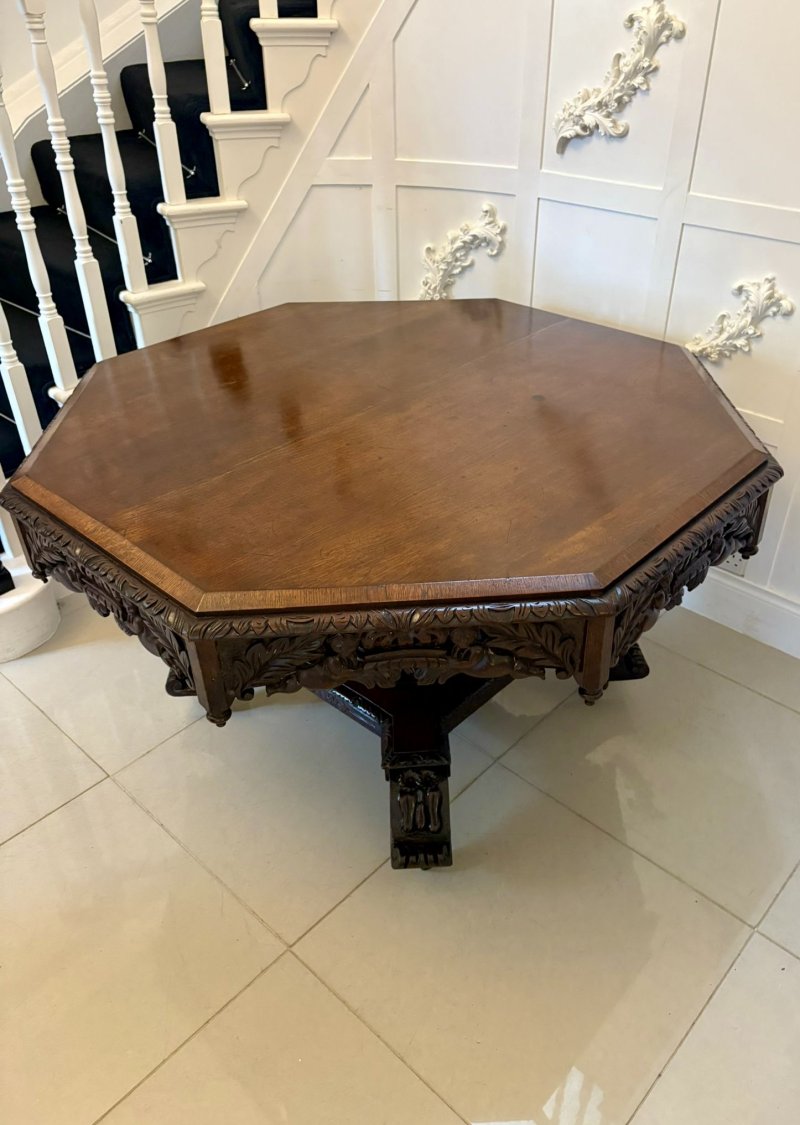 Superb Quality Large Antique Victorian Carved Oak Centre/Dining Table - Image 5